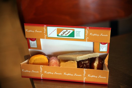A box of sweets from Rajbhog.